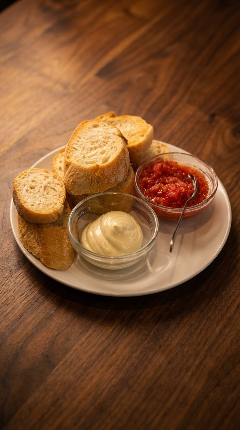 Pan de masa madre con tomate y alioli